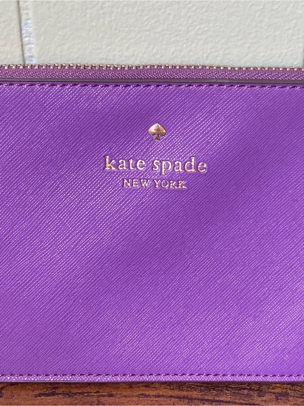 kate spade Purple Saffiano Zip Wristlet with Gold Logo